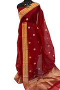 Red Banarasi Handloom Kora Silk Chand Booti Design Saree