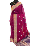 Pink Banarasi Handloom Kora Silk Chand Booti Design Saree