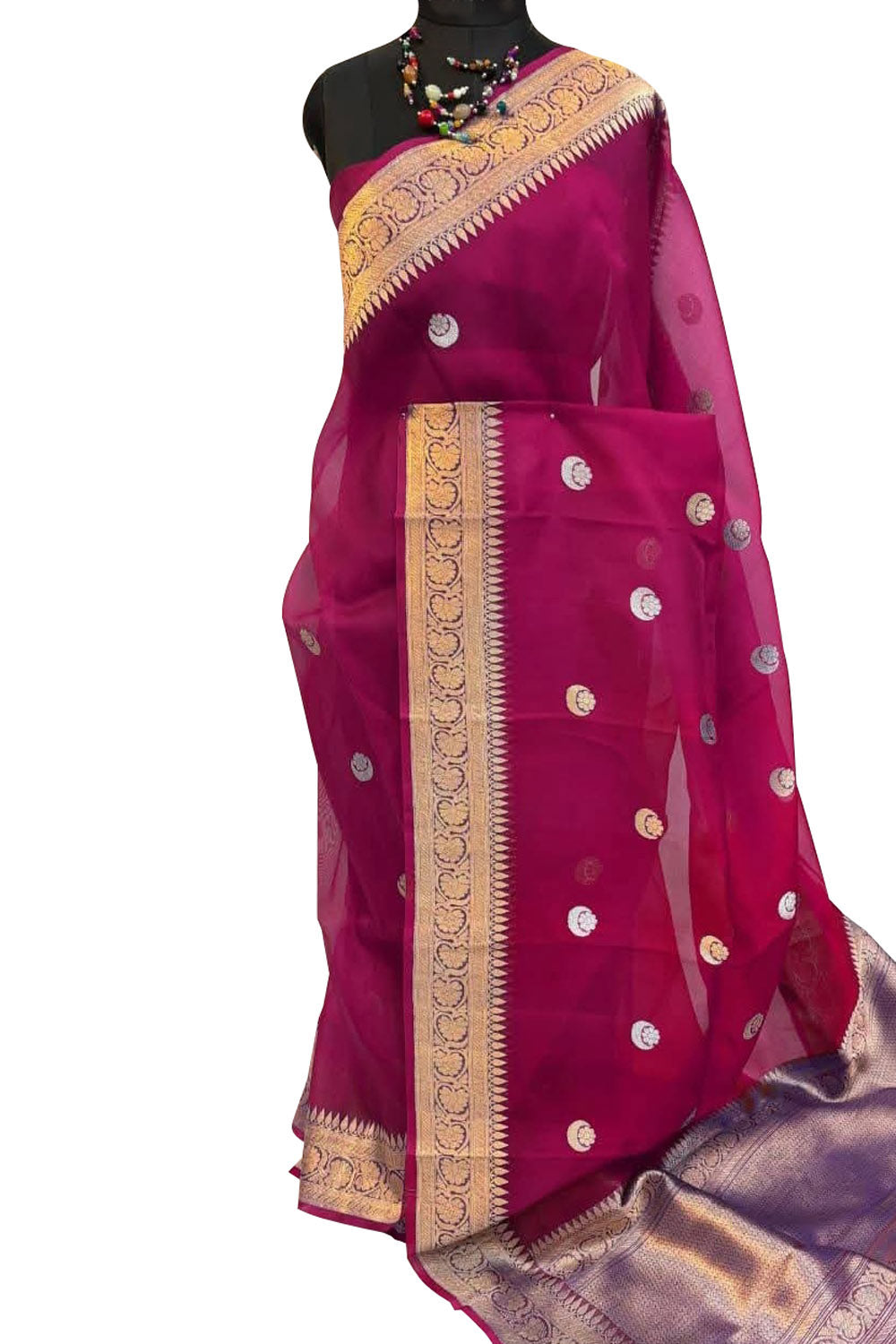 Pink Banarasi Handloom Kora Silk Chand Booti Design Saree