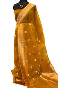 Yellow Banarasi Handloom Kora Silk Chand Booti Design Saree