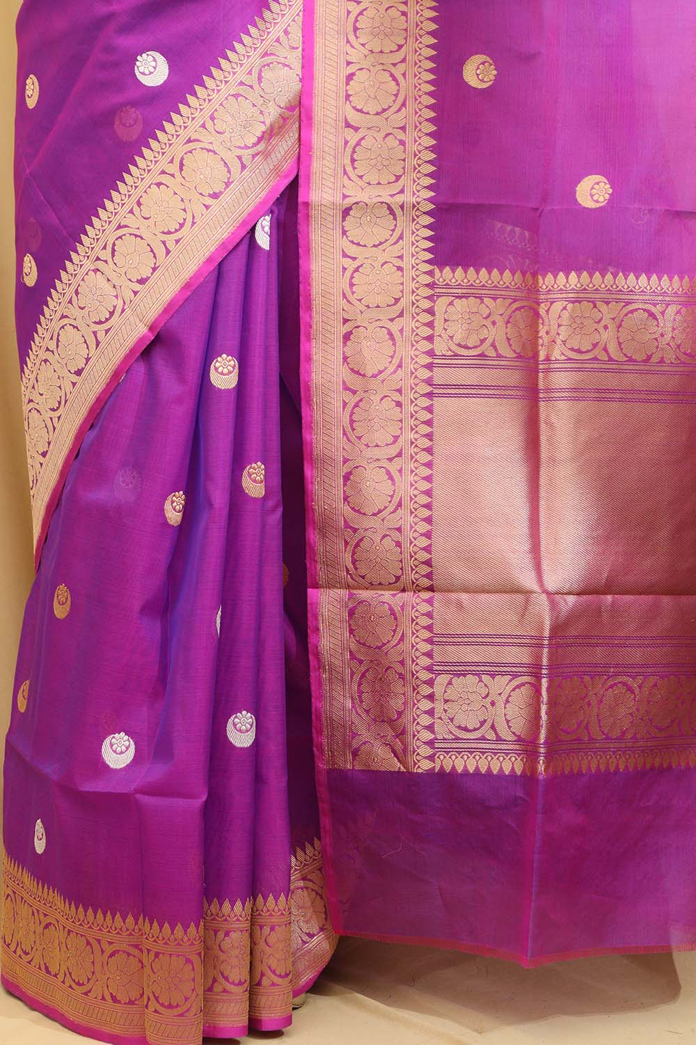 Purple Handloom Banarasi Pure Kora Silk Chand Boota Design Saree - Luxurion World