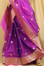 Purple Handloom Banarasi Pure Kora Silk Chand Boota Design Saree - Luxurion World