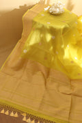 Yellow Banarasi Handloom Pure Kora Organza Silk Saree - Luxurion World
