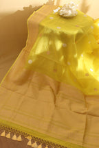 Yellow Banarasi Handloom Pure Kora Organza Silk Saree - Luxurion World