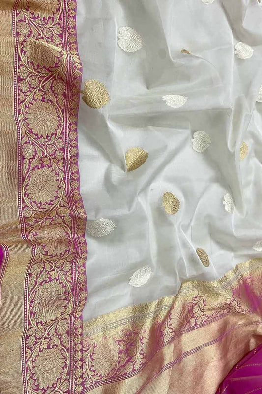 Elegant Off White Banarasi Silk Saree - Luxurion World