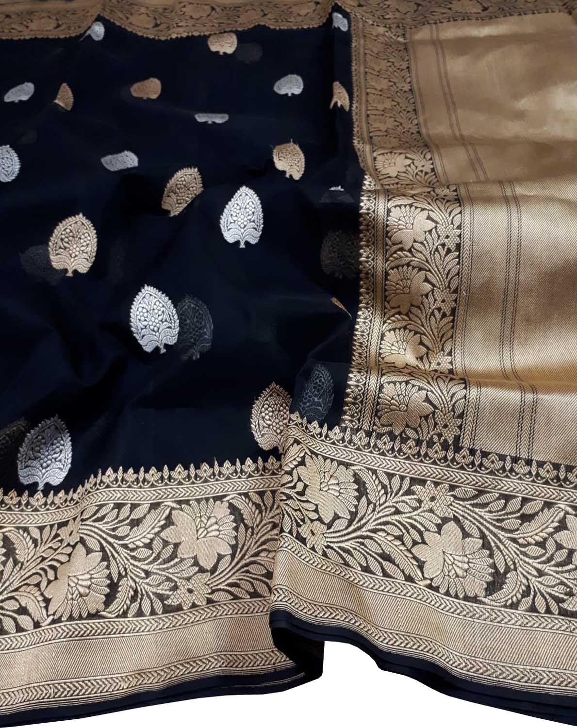 Elegant Black Banarasi Handloom Silk Saree - Luxurion World