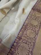 Elegant Off White Banarasi Silk Saree - Luxurion World