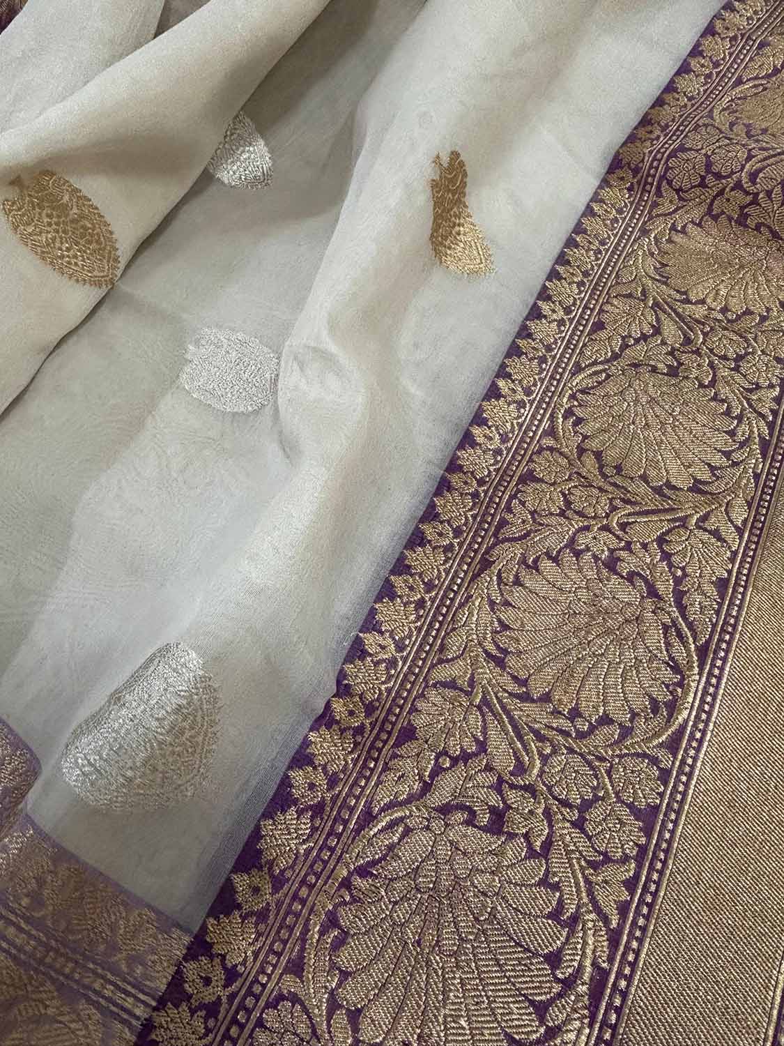 Elegant Off White Banarasi Silk Saree - Luxurion World