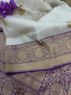 Elegant Off White Banarasi Silk Saree - Luxurion World