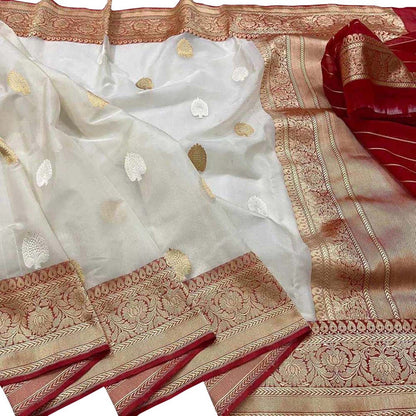 Elegant Off White Banarasi Silk Saree - Luxurion World