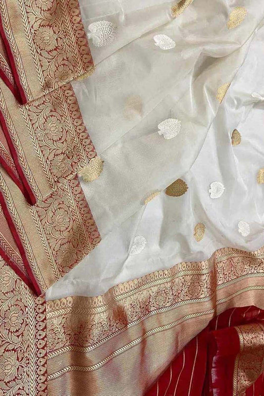 Elegant Off White Banarasi Silk Saree - Luxurion World