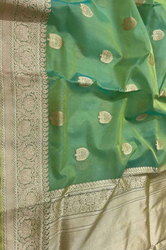 Exquisite Green Banarasi Kora Silk Saree - Handloom Beauty