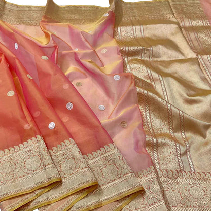 Vibrant Pink & Orange Banarasi Silk Saree - Luxurion World