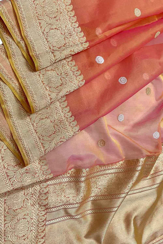 Vibrant Pink & Orange Banarasi Silk Saree - Luxurion World