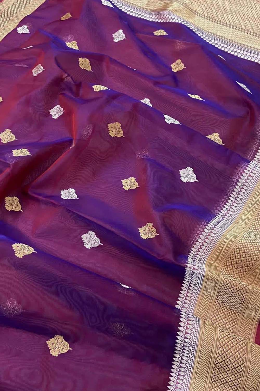 Elegant Purple Banarasi Kora Silk Saree - Luxurion World