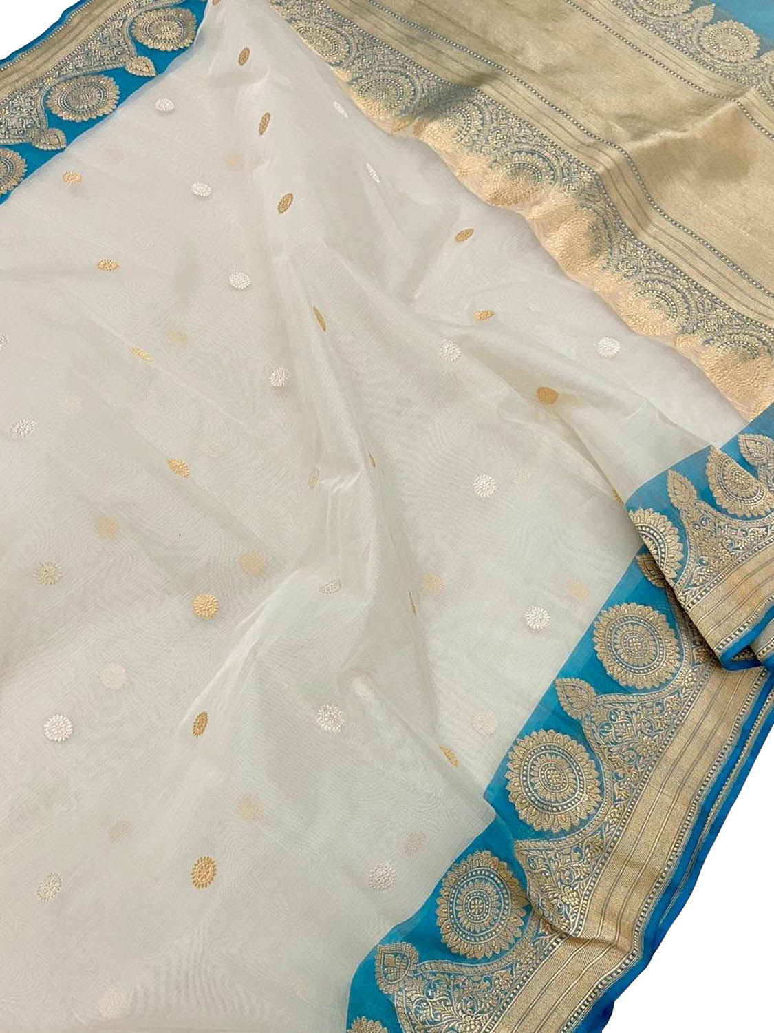 Elegant Off White Banarasi Kora Silk Saree - Luxurion World
