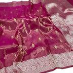 Pink Handloom Banarasi Pure Tissue Flower Design Meenakari Saree - Luxurion World