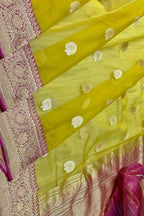 Yellow Handloom Banarasi Pure Kora Silk Saree - Luxurion World