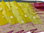 Yellow Handloom Banarasi Pure Kora Silk Saree - Luxurion World