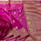 Pink Handloom Banarasi Pure Kora Silk Saree - Luxurion World