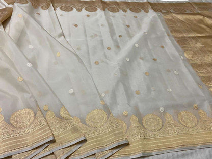 Grey Handloom Banarasi Pure Kora Silk Saree - Luxurion World