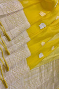 Yellow Handloom Banarasi Pure Kora Silk Saree - Luxurion World