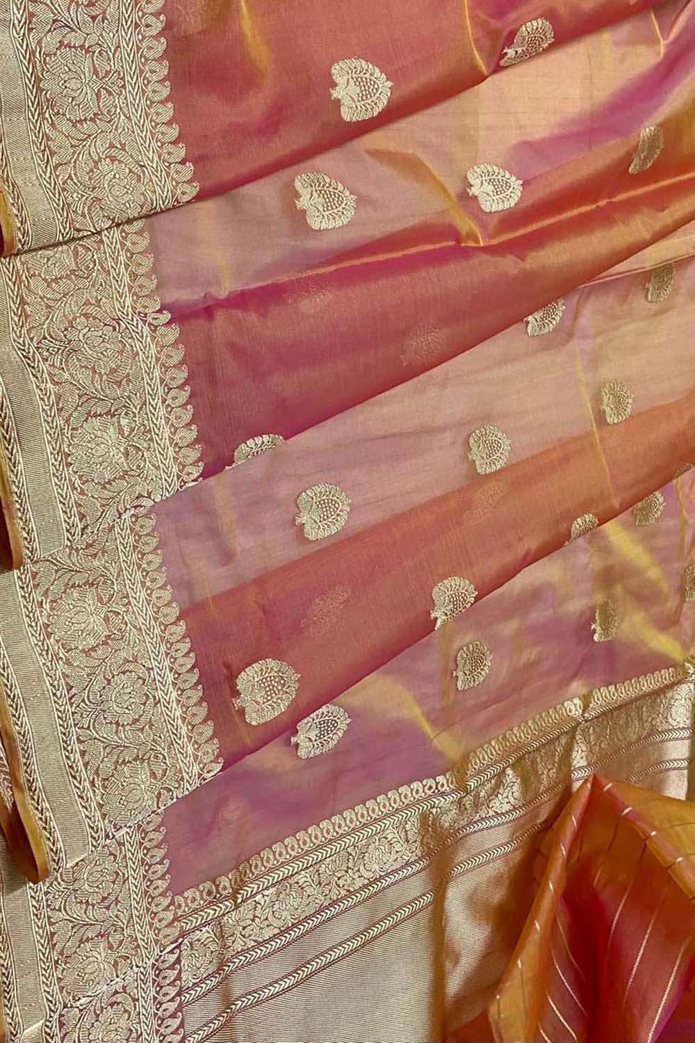 Pink Handloom Banarasi Pure Kora Silk Saree - Luxurion World