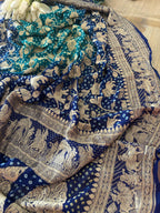 Blue Banarasi Bandhani Pure Georgette Shikargah Design Saree - Luxurion World