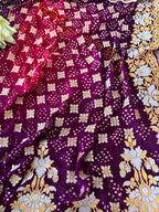 Elegant Purple And Pink Banarasi Bandhani Pure Georgette Sona Roopa Saree - Luxurion World