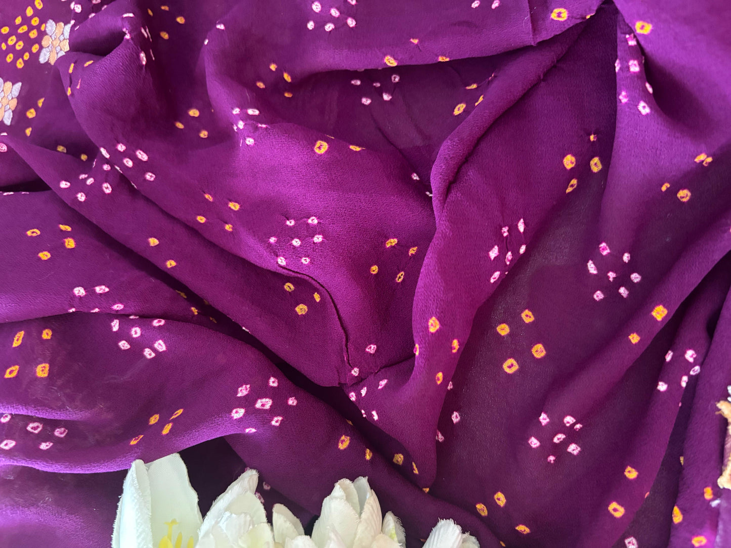 Elegant Purple And Pink Banarasi Bandhani Pure Georgette Sona Roopa Saree - Luxurion World