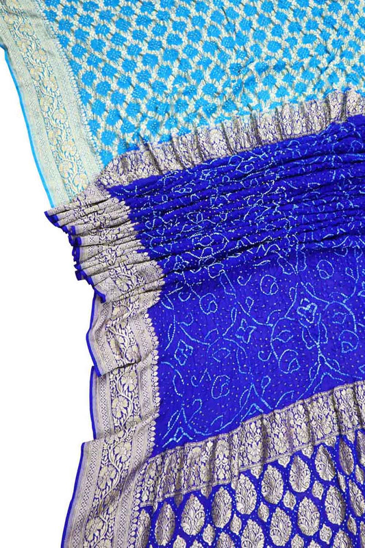 Elegant Blue Banarasi Bandhani Georgette Saree - Luxurion World