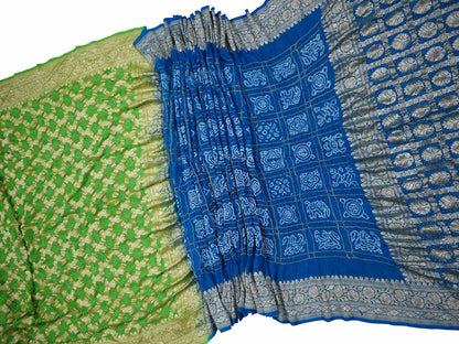 Green & Blue Banarasi Bandhani Georgette Saree - Luxurion World