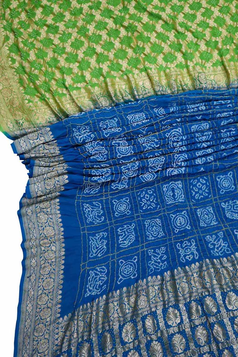 Green & Blue Banarasi Bandhani Georgette Saree - Luxurion World