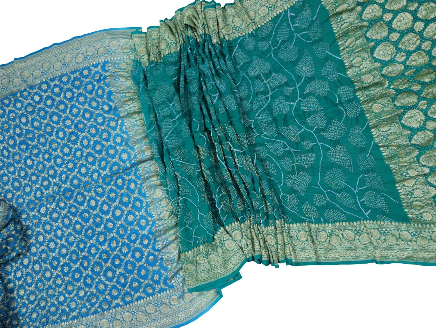 Blue & Green Banarasi Bandhani Georgette Saree - Luxurion World