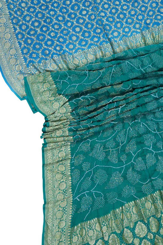 Blue & Green Banarasi Bandhani Georgette Saree - Luxurion World