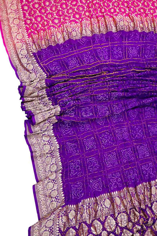 Pink & Purple Banarasi Bandhani Georgette Saree - Luxurion World