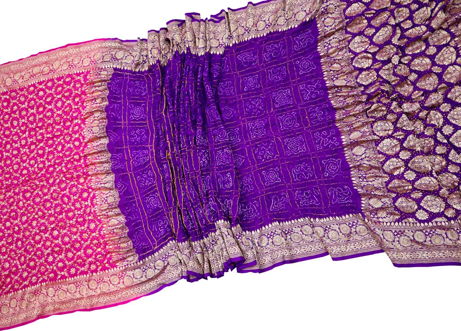 Pink & Purple Banarasi Bandhani Georgette Saree - Luxurion World