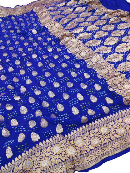 Blue Georgette Banarasi Bandhani Saree - Elegant and Traditional - Luxurion World