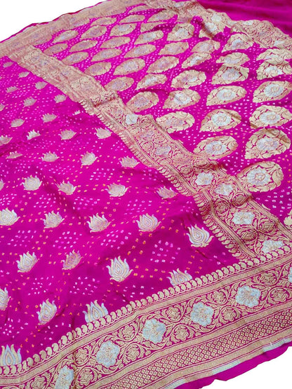 Pretty in Pink: Georgette Banarasi Bandhani Saree - Luxurion World