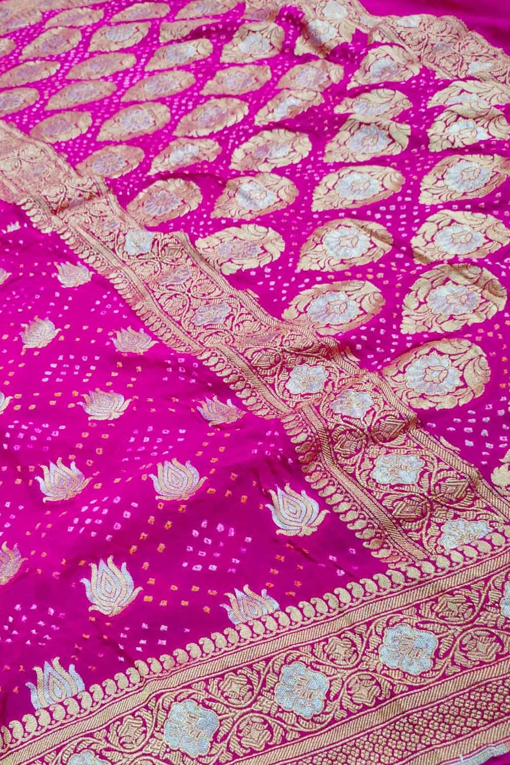 Pretty in Pink: Georgette Banarasi Bandhani Saree - Luxurion World