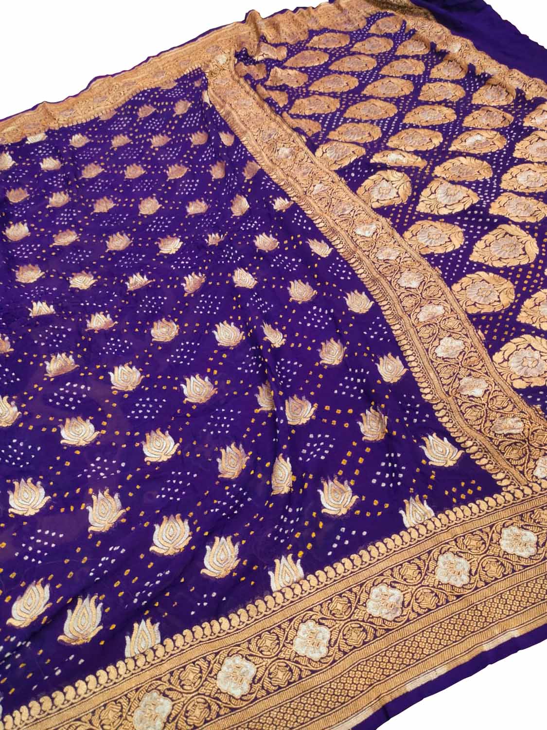 Elegant Purple Georgette Banarasi Bandhani Saree - Luxurion World