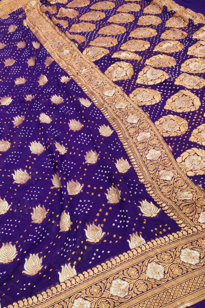 Elegant Purple Georgette Banarasi Bandhani Saree - Luxurion World