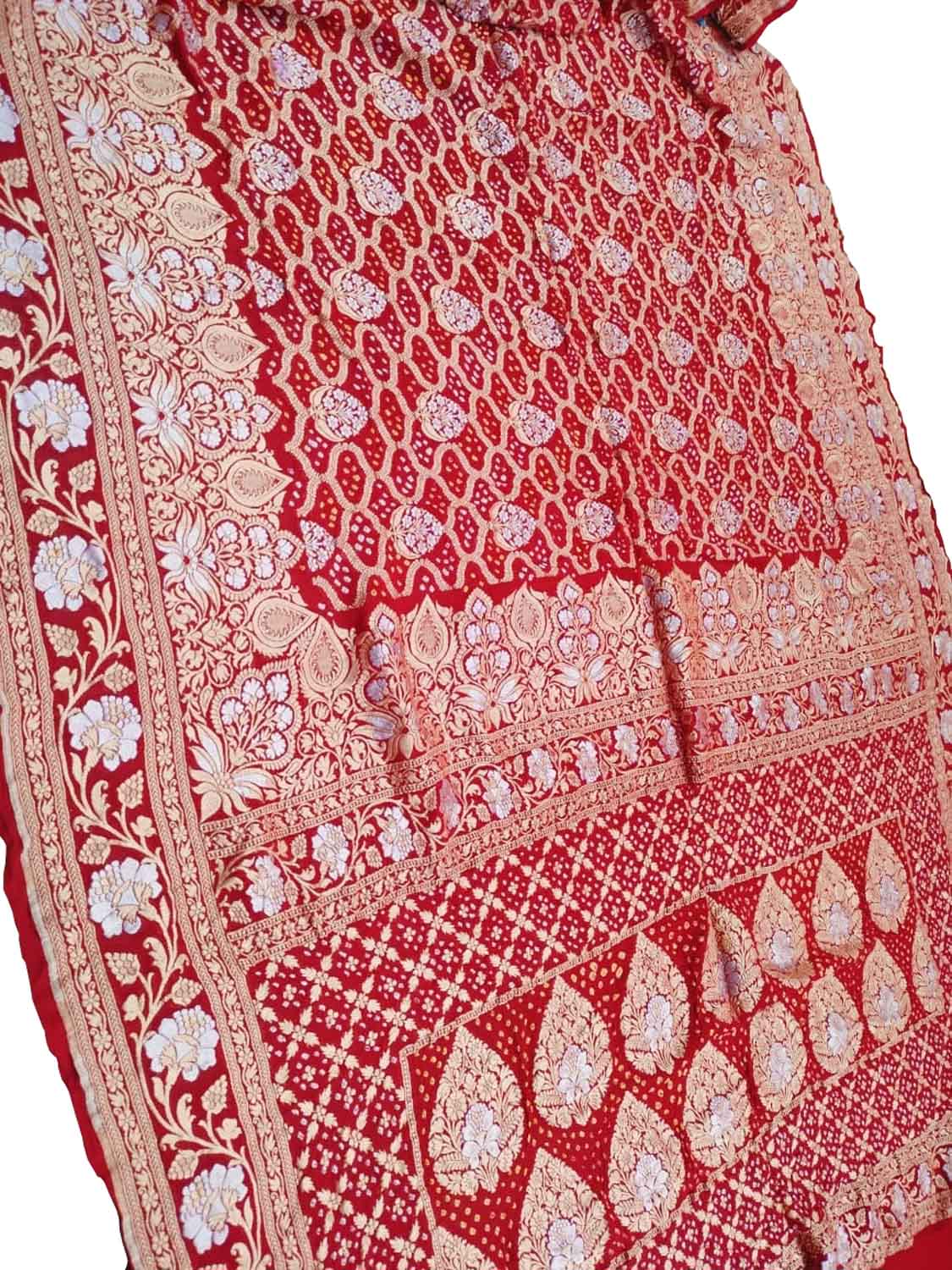 Red Georgette Banarasi Bandhani Saree - Elegant and Traditional - Luxurion World