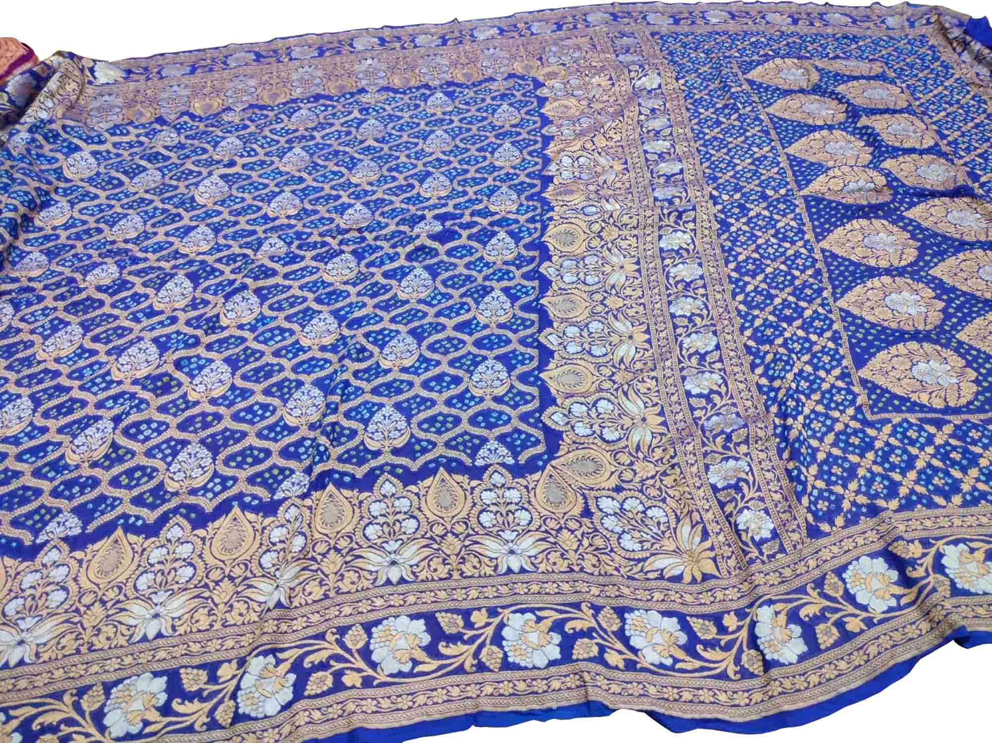 Elegant Blue Georgette Banarasi Bandhani Saree - Luxurion World