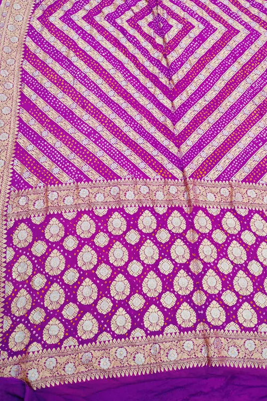 Exquisite Purple Georgette Banarasi Bandhani Saree - Luxurion World