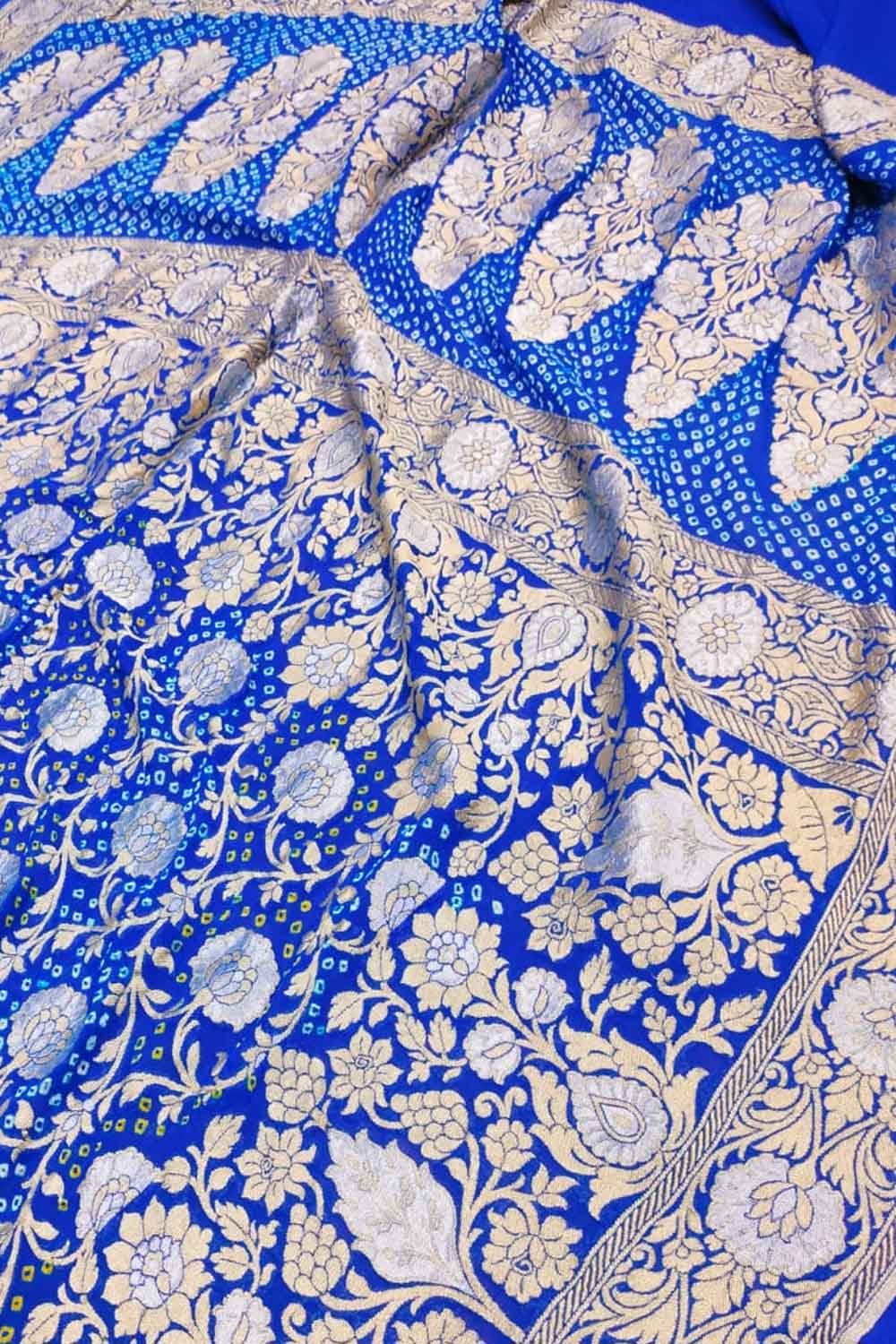 Elegant Blue Georgette Banarasi Bandhani Saree - Luxurion World