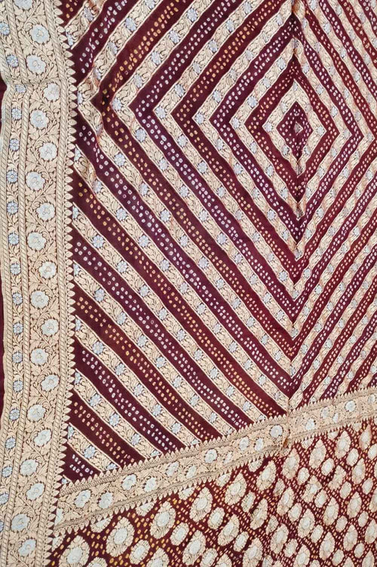 Maroon Georgette Banarasi Bandhani Saree - Luxurion World