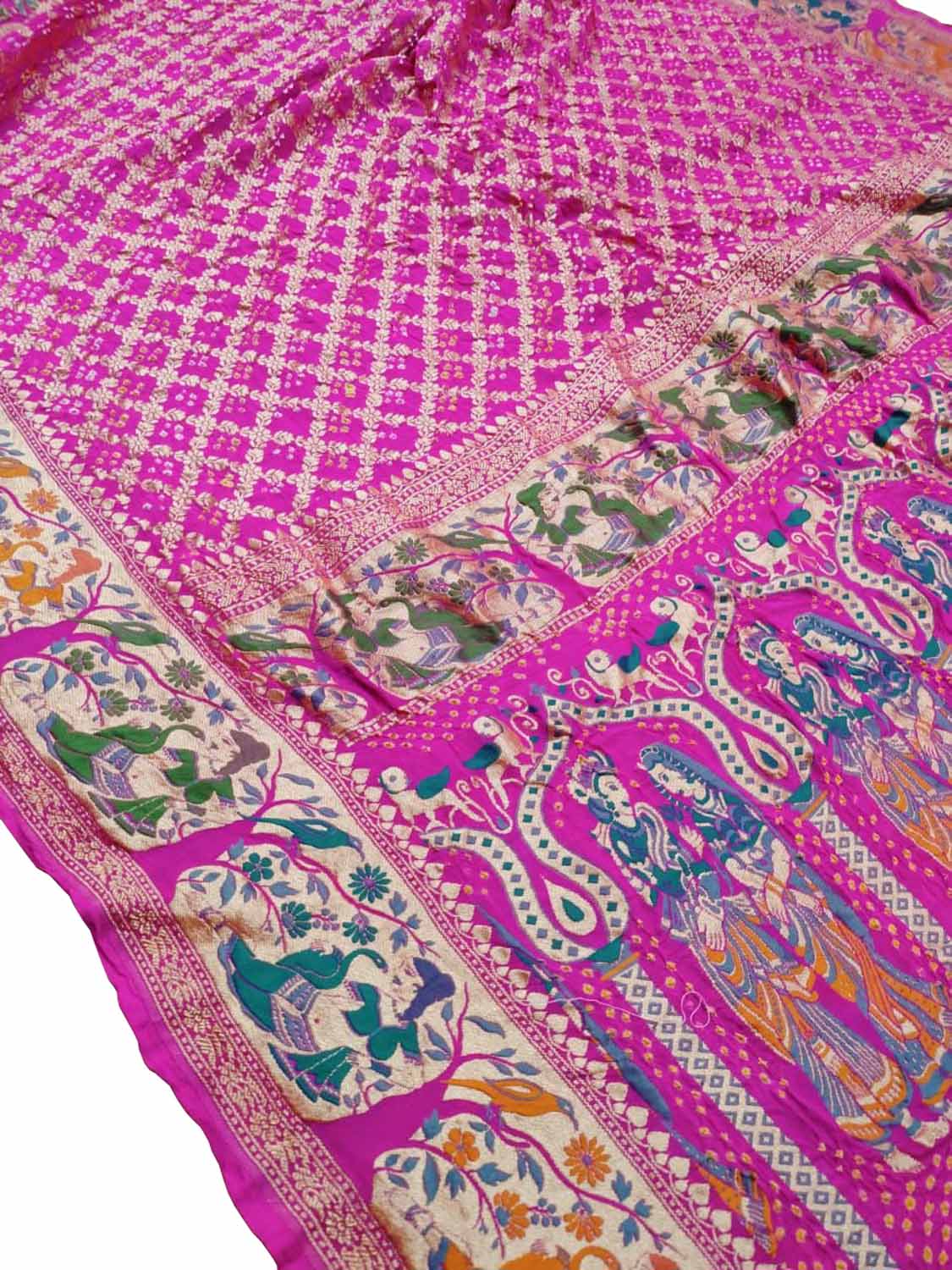 Stunning Pink Pure Georgette Banarasi Meenakari With Bandhani Work Saree - Luxurion World