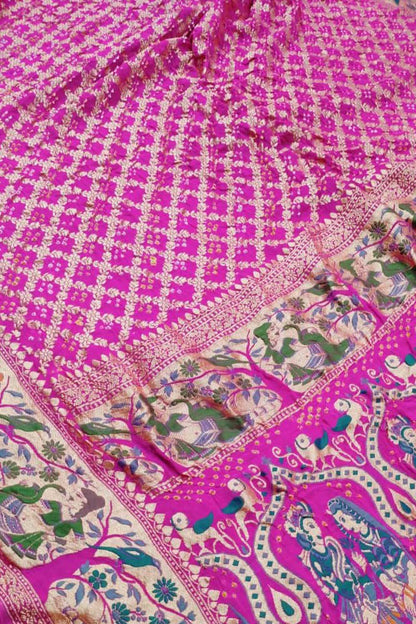 Stunning Pink Pure Georgette Banarasi Meenakari With Bandhani Work Saree - Luxurion World