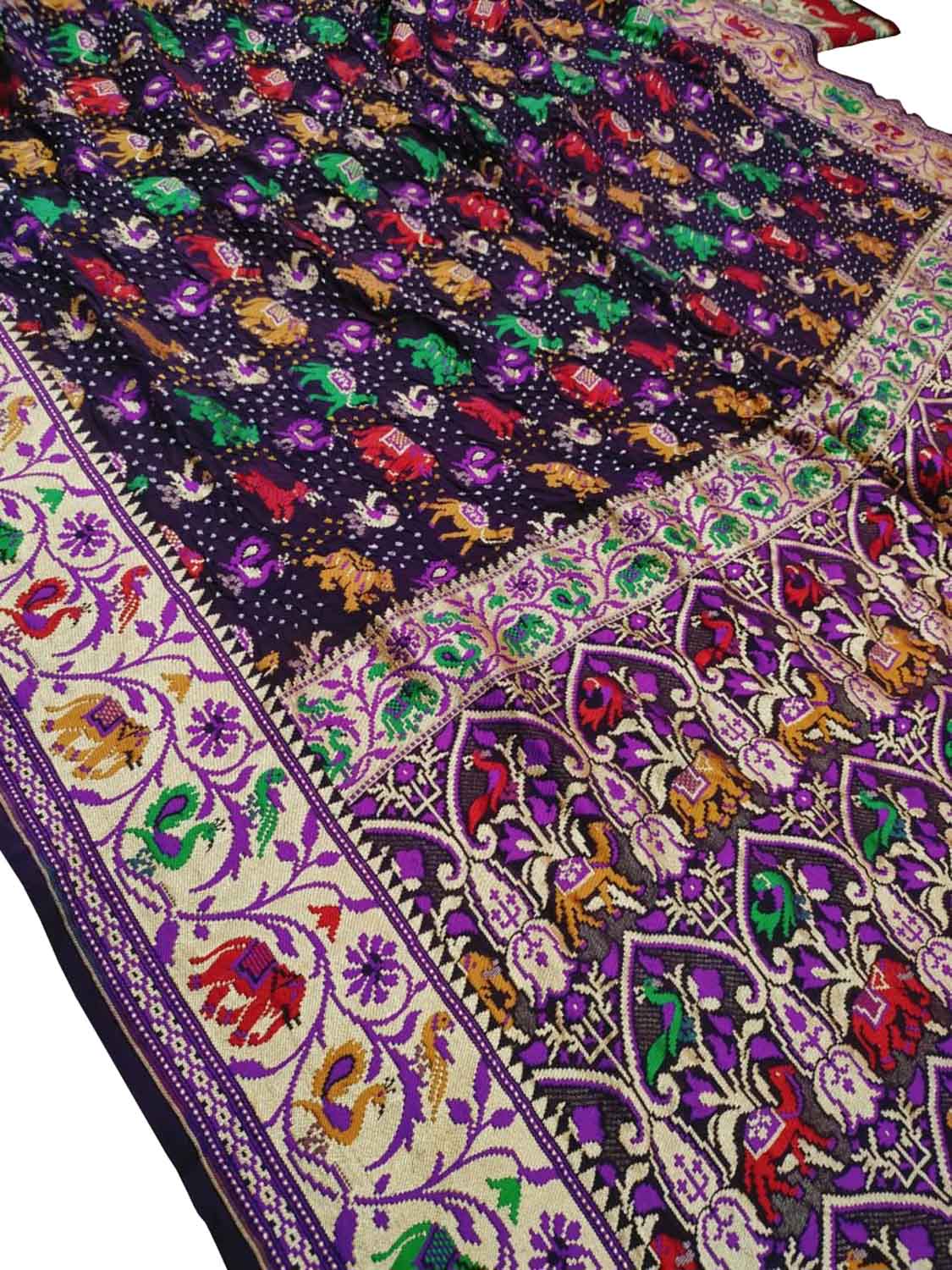 Elegant Black Pure Georgette Banarasi Meenakari With Bandhani Work Saree - Luxurion World